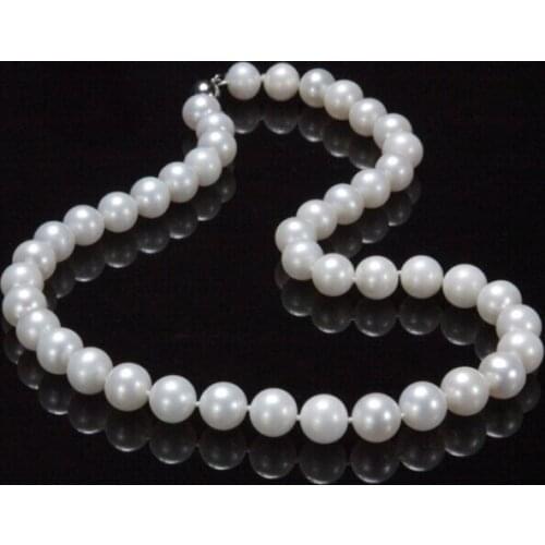 New AAA+ 9-10mm genuine white fresh water cultured pearl necklace 17" Factory Wholesale price Women Gift word Jewelry
