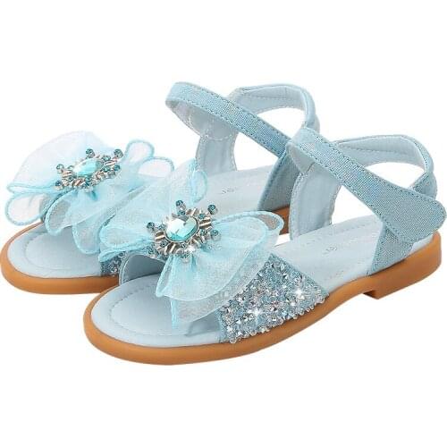 Girls Sandals Summer Princess Shoes 2021 New Baby Crystal Childrens Soft Sole Beach Shoes Bow-knot Sweet Cute for Party Flats