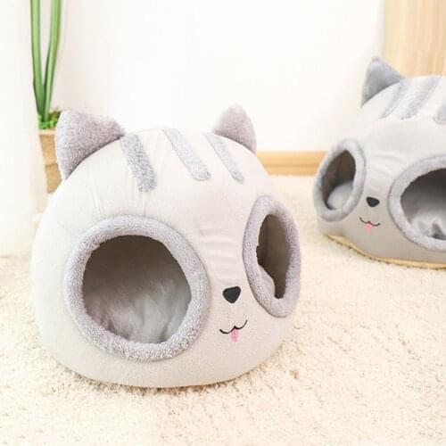 Removable Cat Head Shaped Washable Beds Indoor Detachable Semi-closed Pet House KennelNest Accessories