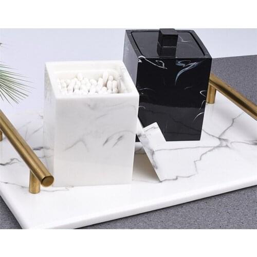 Nordic High End Marbled Resin Hotel Luxury Cotton Pad Storage Box with Lid Bathroom Cotton Swab Organizer Home Toothpick Holder