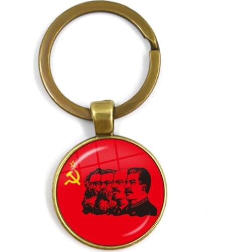 Soviet USSR Stalin Lenin Keyrings Classic Red Star Hammer Sickle Communism Emblem CCCP Glass Cabochon Keychains For Friends Gift