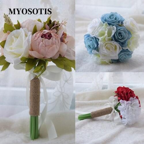 Handmade Green White Rose Bridal Bouquet De fleur Mariee Wedding Accessories Artificial Bridemaid flowers Hand Bouquet