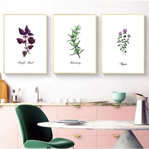 Herbs Basil Rosemary Thyme Posters Watercolor Botanical Painting Wall Pictures Kitchen Wall Art Canvas Prints Dining Room Decor