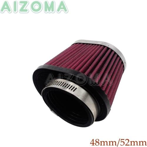 48/52mm Motorcycle High-Flow Air Filter Intake For Kawasaki Honda Yamaha Street Bike Universal Chrome Ring Air Filter Cleaner