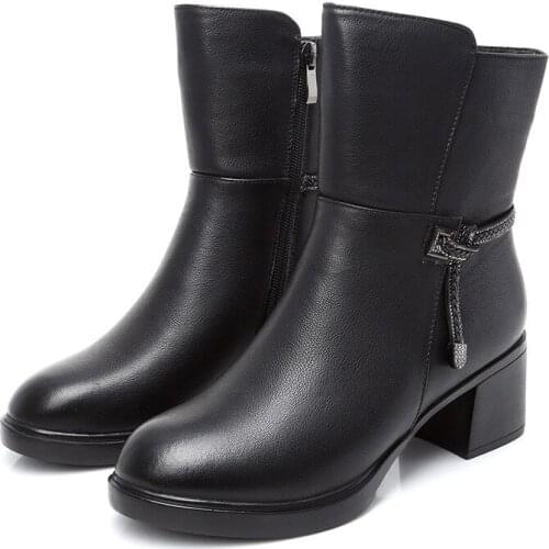 2020 Top Full Cowhide In-Tube Boots Thick With High Heels Soft-Soled Non-Slip Black Warm Shoes Womens Boots Winter Snow Boots