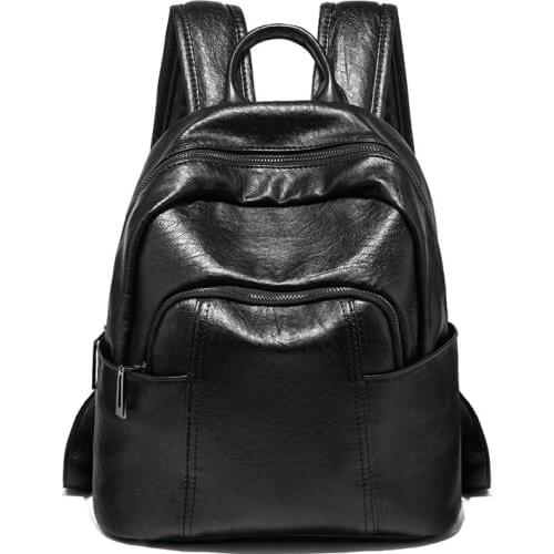 Women Backpacks Female Leather Travel Backpack School Bags for Girls Sac A Dos Solid Back Pack Ladies Vintage Bagpack C1842