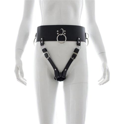 Womens PU Leather Panties Waist Harness Orgasm Belts Female Secure Vib Holder Fetish Panties Underwear with Rings and Buckles