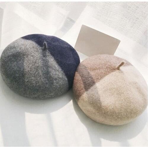 Women Beret Hat Fashion Retro Color Patchwork French Beret Hat Beret Beanie For Party Dress Up Clothing Accessories