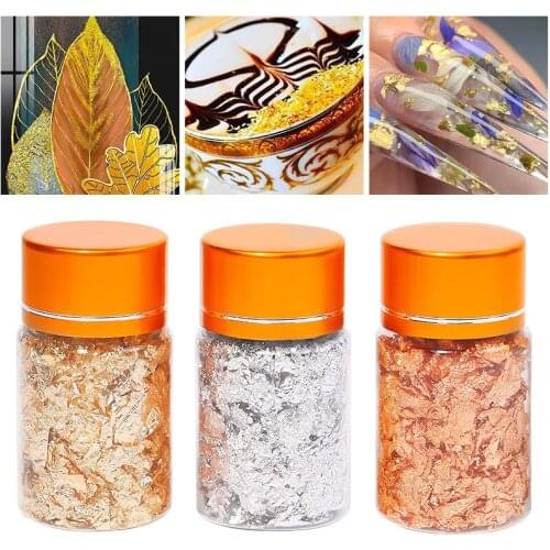1 bottle 3g Foil Paper Gold Sliver Copper Foil Sequins Glitters Craft Leaf Flake Sheets Bulk Foil Paper DIY Nail Art Decoration