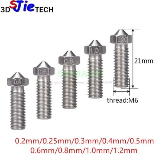 1pcs 3D printer Volcano Extra Lengthen stainless steel M6 Nozzle All Metal for 1.75mm 0.2/0.25/0.3/0.4/0.5/0.8/1.0/1.2mm