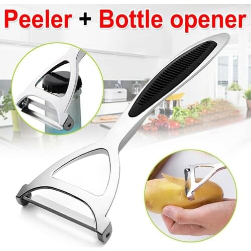 2021 Hot New Two In One Kitchen Multi-function Potato Shaving Fruit Vegetable Shaving Kitchen Tool Beer Opener Black