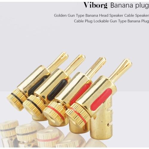 24K Golden Plated Gun Type Banana Head Speaker Wire Cable Plug Lockable Banana Head Plug Jack For 20Awg To 8Awg Audio Cable