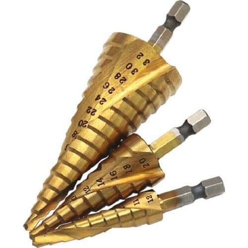 3pcs 4-12/20/32mm Hexagon HSS Spiral Grooved Center Drill Bit Solid Carbide Mini Drill Accessories Titanium Step Cone Drill Bit