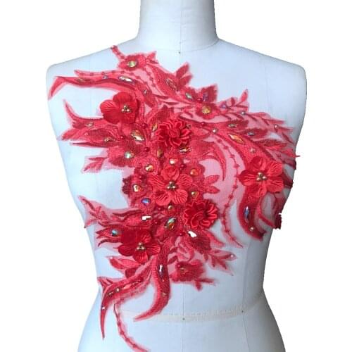 3D Three-dimensional embroidery flower red lace applique trim patches patches 43*33cm for dress DIY accessories