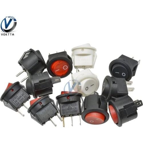 5Pcs Push Button Rocker Switch 15mm 2 Position ON/OFF 2/3Pin 3A 250V Snap-in Boat Power Switch Black Red White for Electric