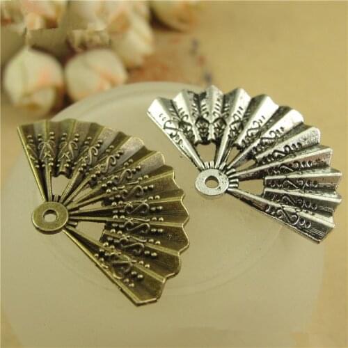 60 PCS 33*21mm Vintage Style Metal Alloy Antique Bronze Plated Hand Fan Pendant Charms For Jewelry Making