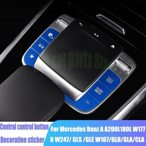 Car Styling For Mercedes Benz A B Class W177 W247 W167 GLE GLS GLB Center Console Multimedia Mouse switch Buttons Cover Stickers