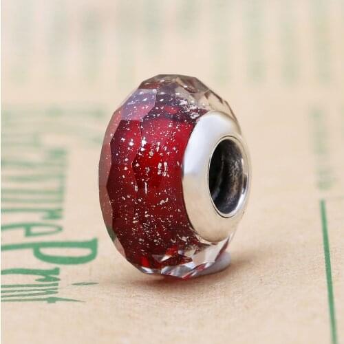 Bewill S925 sterling silver hot red starry faceted glass beads Fit Original Bracelet Necklace DIY Jewelry