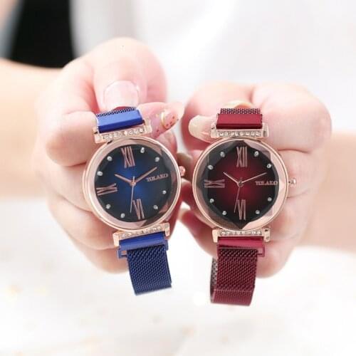 Luxury Brand Fashion Womens Watches Flash Roman Numerals Quartz Magnetic Clasp Stainless Steel Mesh Strap Watch Clock Gift