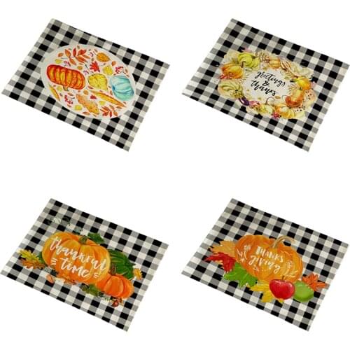 Black White lattice Thanksgiving pumpkin Printed Placemat Coaster Dining Table Mats Linen Pad Bowl Cup Mat 42*32cm Home Decor