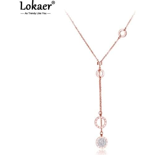 Lokaer Titanium Stainless Steel Clay Crystal Roman Numeral Choker Necklaces For Women Girls Trendy Charm Pendant Necklace N19082