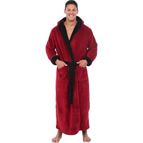 Mens Winter Warm Robes Thick Lengthened Plush Shawl Bathrobe Kimono Home Clothes Long Sleeved Robe Coat peignoir homme hot