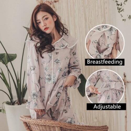 Cotton Pijama Maternal Pink Prenatal + Postnatal Clothes Spring Autumn New Long Sleeve Nursing Nightwear Breastfeeding Pajamas