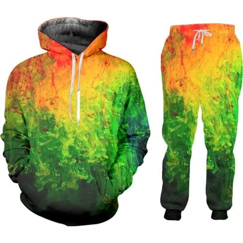 IFPD Plus Size Women 3d Colorful Smoke Print Mens Set Hot Sale Zipper Hoodies Sweatshirts Casual Hi Phop Streetwear Sport Pants