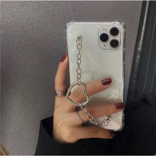 Ins Heart Chain Phone Case For iphone 12 Mini 11 Pro Max 7 8 plus X XR XSMAX SE 2020 Fashion Clear Protect Cover Love Bracelet