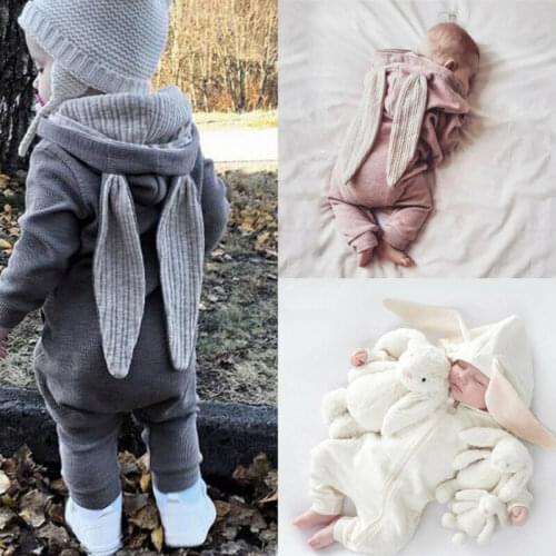 Pudcoco 2020 Toddler Baby Girl Boy Easter Bunny Solid Jumpsuit Rabbit Romper Outfits