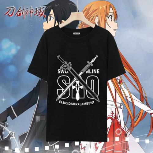 Anime Sao Game Cosplay Costumes Short Sleeve Round Neck T-shirt Summer Clothing For Boys And Girls Cos Asuna Yuuki Kirito Shirts