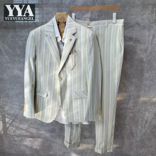 Italian Designer Mens Wedding Dress Suit Striped Blazer Jacket Business Man Formal Two Piece Set Office Work Slim Fit Suits Sets