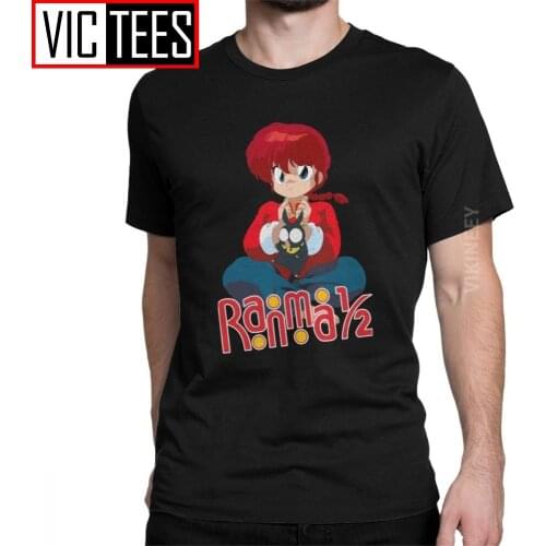 Ranma 12 Tshirt for Men Cotton T-Shirt Anime Manga Akane P Chan Ryoga Martial Japanese Pig Cute Sleeve Oversized