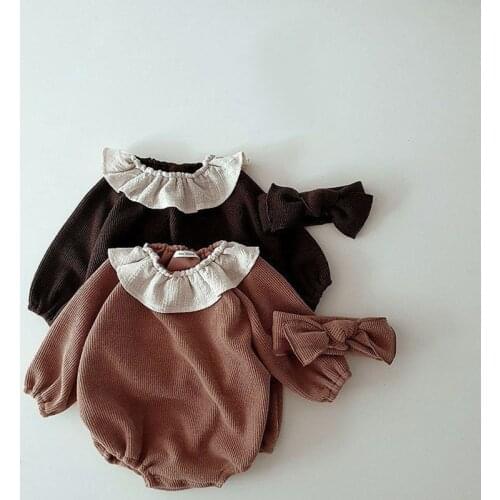 Autumn New Kids Girls Clothing Infant Solid Knitting Bodysuits Toddler Girls Long Sleeve Cotton Jumpsuits Clothes