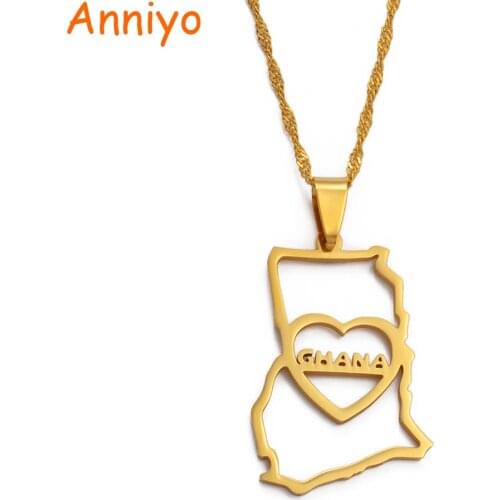 Anniyo Heart Ghana Map Necklace Gold Color Pendant With Thin Chain Jewelry Ghanaian Country Maps #011221