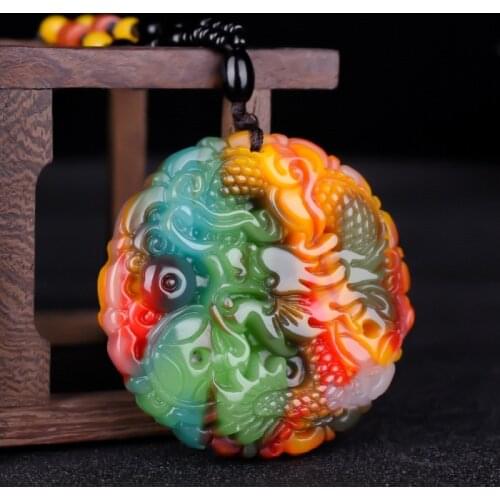 Natural Colour Jade Chinese Money Dragon Pendant Necklace Charm ite Jewelry Carved Amulet Luck Gifts for Her Men