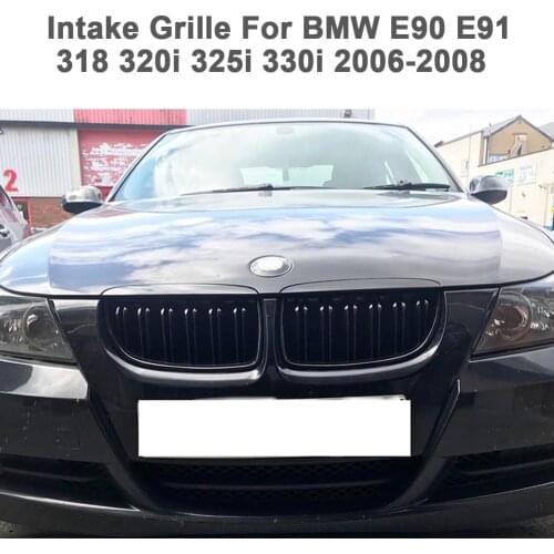 A Pair Bright Black Two-Wire Middle Grille Grille For Bmw 3 Series E90 91 2006-08 Automobile External Replacement Accessories