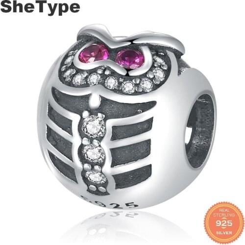 Jazaz Owl Pink Cubic Zirconia 2.5g Charm Silver 925 Sterling Silver Japan and South Korea Style Charms Jewelry DIY 2020