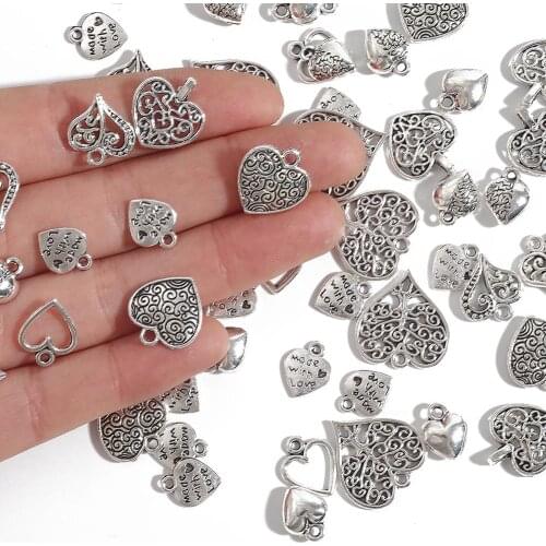 10-50pcs Antique Charms Hollow Lovely Heart Silver Color Pendant For Jewelry Making DIY Earring Necklace Bracelet Handmade Craft