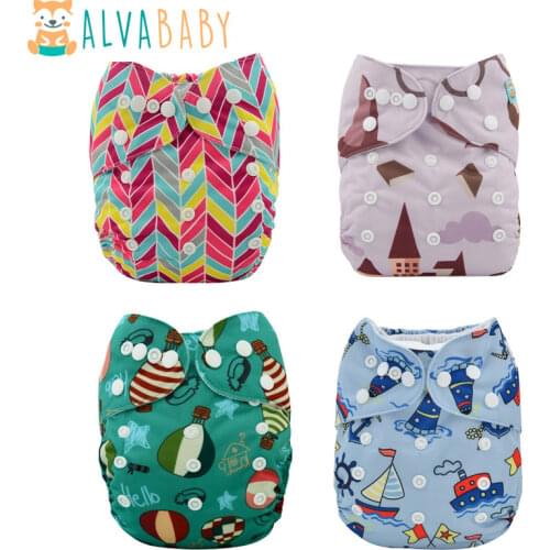 Popular ALVABABY Reusable AIO Diaper All in one Diaper Sewn-in 1pc 4-layer Bamboo Insert
