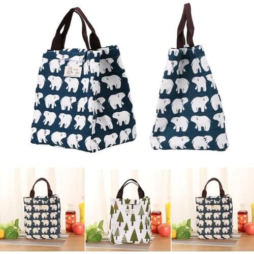 Portable Hedgehog/Polar Bear/Tree Canvas Bento Lunch Bag Insulated Lunchbox New