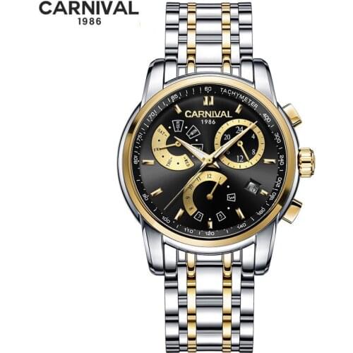 CARNIVAL Luxury Mens Automatic Watches Fashion Mechanical Watch Man Waterproof Sports Clock Male Wristwatch Stainless Steel