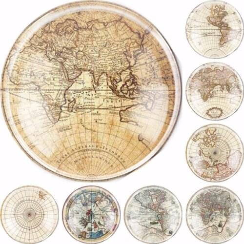 Handmade 6 Size Glass Globe Map Round Flatback Cameo Cabochon Domed DIY Jewelry Charm Photo Pendant Setting