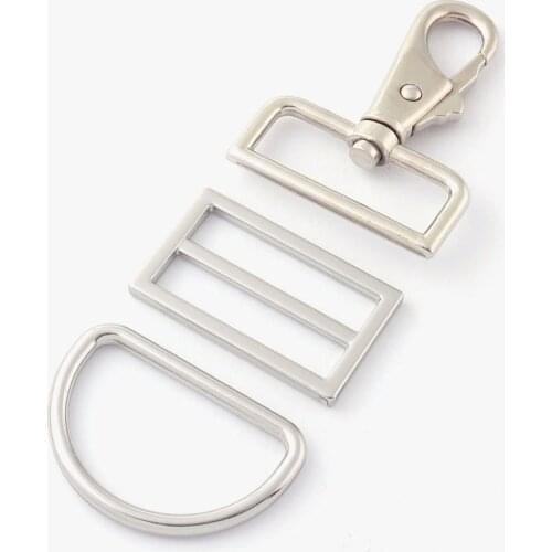 1.5" Silver Swivel Clasp with D Ring Adjustable Mater Rectangle Rings Webbing Buckles Trigger Snap Clasp Lobster Clasp Handbag
