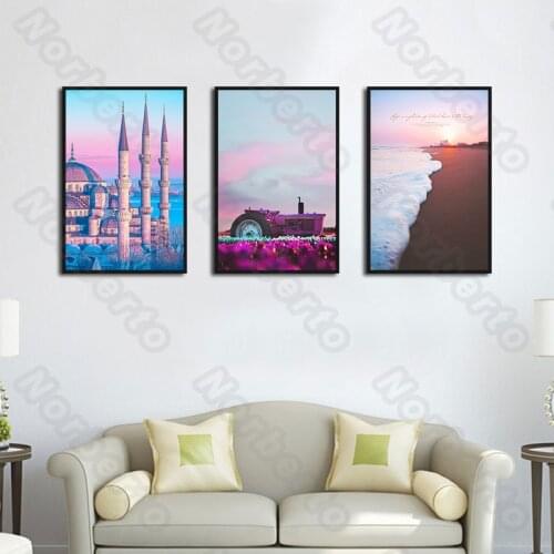 City Fairyland Picture Canvas Painting Wall Poster Rainbow Colors Castle Flower Sea Beach At The Sunset for Home Rooms Decoratio