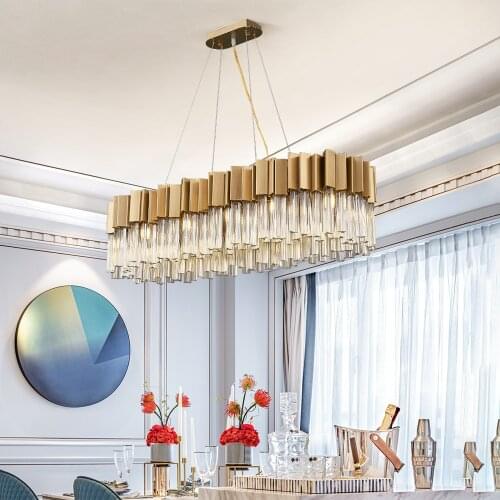 Modern rectangle chandeliers for dining room kitchen home luxury gold led hang chandelier indoor lighting fixture