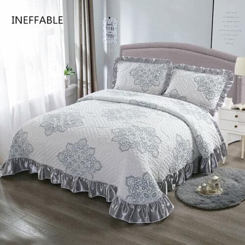100% cotton Quilted Navy gray Bedspread Bed Cover Bed Sheet size 230x245cm/245x265cm blanket Pillowcases 3pcs