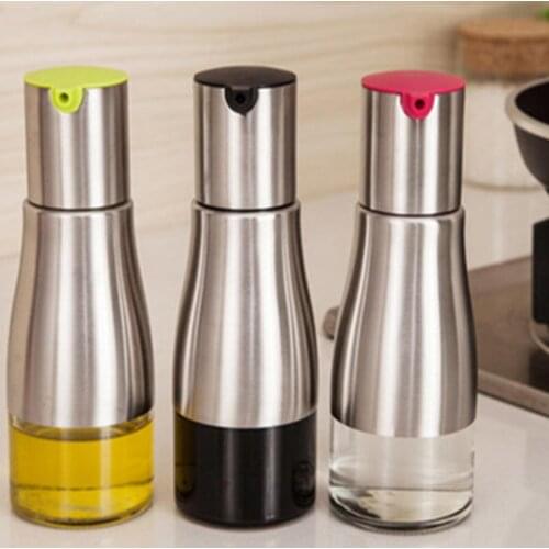 Stainless Steel Glass Oil Vinegar Bottle Container Sauce Dispenser Cooking Tool Kitchen Storage