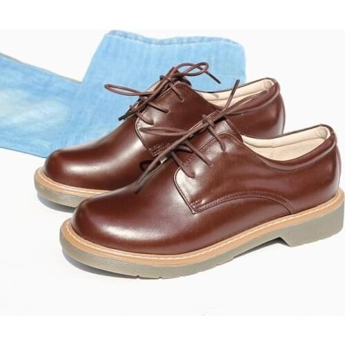 British Genuine Leather Ladies Flats Oxfords Spring 2020 New Korean Oxford Shoes For Woman Student College Womens Brogues Shoes