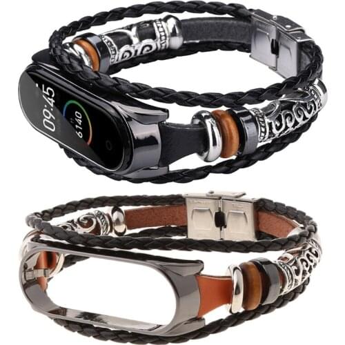 Vintage Braided Rope Wristband Metal Buckle Watch Band Strap Replacement for Xiaomi Mi Band 4/3 Bracelet Accessories